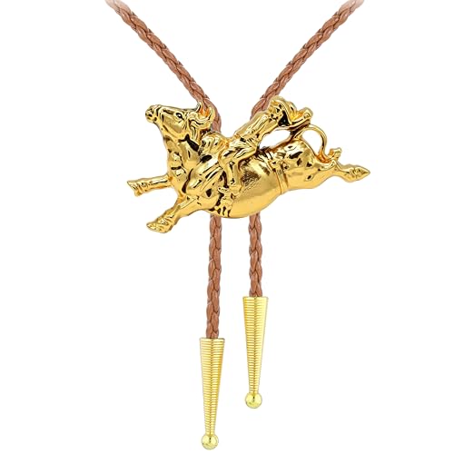 Image of Jeilwiy Bolo Tie for Men Western Cowboy Tie Necklace Gold Bolo Tie Leather Necktie Halloween Tie Accessories for Women