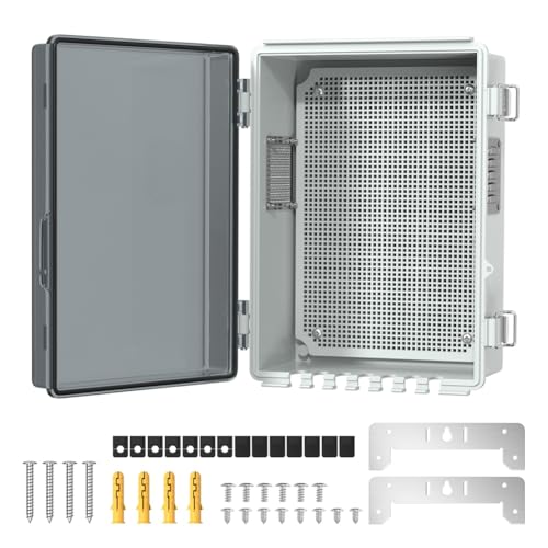 Yarryuter Caja Distribución Impermeable Plástico para Exteriores con Orificio en Forma U, Caja Alimentación con Bisagra para Exteriores, Caja Conexiones Impermeable para Exteriores
