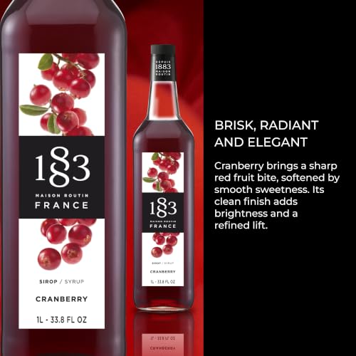 Image of 1883 Cranberry Syrup for Drinks, Made in France, 1 Liter Plastic Bottle