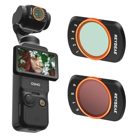 REYGEAK Pocket 3 Variable ND Lens Filters Kit VND 2-32 (1-5 Stop) and VND 64-512 (6-9 Stops) Compatible with DJI Osmo Pocket 3, Aluminum Alloy Frame Cover