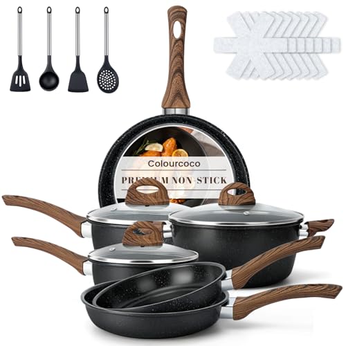 Colourcoco Batterie De Cuisine Antiadhésive 20 Pièces, Poêle Induction, Casserole Induction, Ustensiles Complets Avec Couvercles Et Poignées Amovibles,...