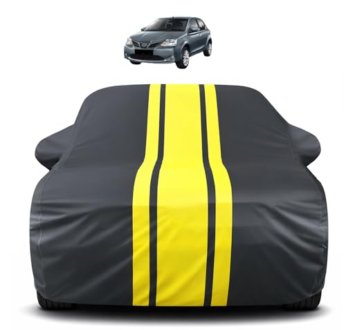 Image of Auto Hub Car Cover Compatible with Toyota Etios Liva with Mirror Pocket, Soft Cotton Lining, Etios Liva Car Cover Waterproof - Yellow-Black