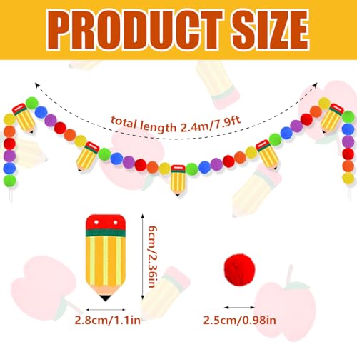 Image of 3 Pcs Back to School Felt Banner Pencil Garland Classroom Return to School Pom Pom Ball Colorful Pompom Hanging Banner Hanging Garland for First Day of School Classroom Decoration