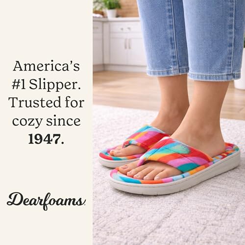 Image of Dearfoams Women's Melanie Colorblocked Microfiber Terry Thong Slipper