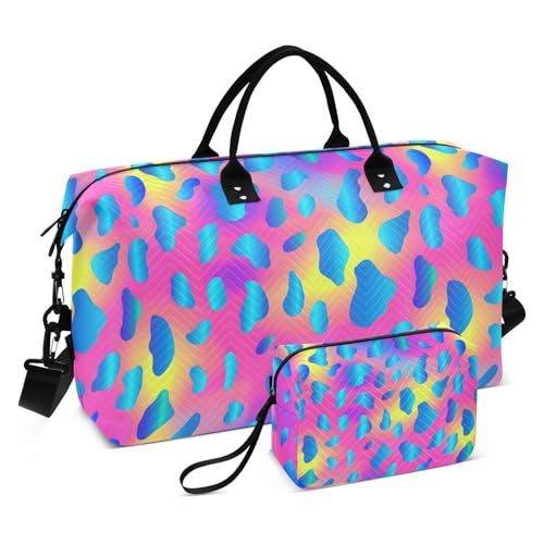 Vibrant Rainbow Leopard Seamless Pattern Travel Duffle Bag,Large Weekender Travel Bag for Women Men Waterproof Luggage Bag with Trolley Sleeve,Airplane Travel Essentials for Flying