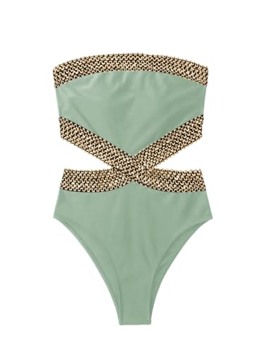 Image of Milumia Women's Stitch Detail Strapless One Piece Swimsuit Cut Out Bandeau Bathing Suit