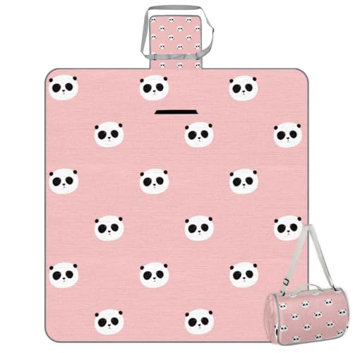 Shimoshe Picnic Blankets 57”x 59”, Panda Head On Pink Background Waterproof Sandproof Picnic Mat Lightweight Foldable Beach Blanket for Camping Park Grass Beach Outdoor Blanket