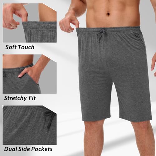 2 Pack Men’s Pajama Shorts Soft Modal Boxer Shorts Comfy Breathable Elastic Sleep Bottoms Pants with Pockets3
