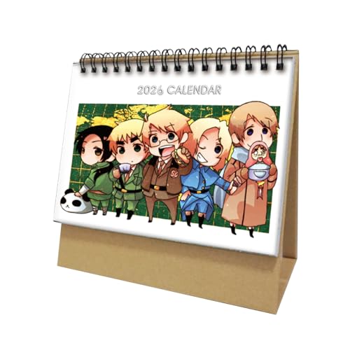 ヘタリア カレンダー 2026 年 卓上カレンダー 6 インチ 横長型 片面印刷 萌え系アイテム アニメ風デザイン スケジュール 実用的な記載欄 メモ書き可能 家庭用 オフィス用品 新年 クリスマス お正月 ギフト B タイプ