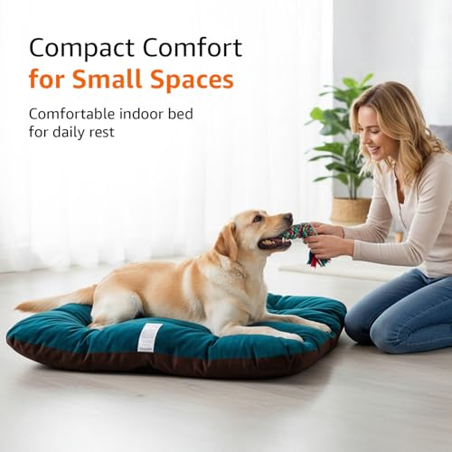Image of Amazon Basics Pet Bed | Large | Reversible Premium Velvet Pet Bed for Cats & Medium /Large Dogs (Labrador, Golden Retriever, German Shepherd) | Soft & Durable | Coffee & Light Blue| 107 x 107 x 7 cm