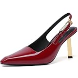 RIBONGZ Slingback Dark Red Heels for Women Closed Pointed Toe Stiletto High Heels Dress Sexy Burgundy Pumps Maroon Heeled Wedding Bride Prom Party Evening Dressy Shoes 8