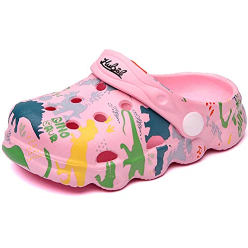 LICH Toddler Kid's Sandals Slip On Girls Boys Garden Clogs Shoes Lightweight Water Slide Slippers for Beach Swimming Pool Shower Pink Dinosaur/Size 10