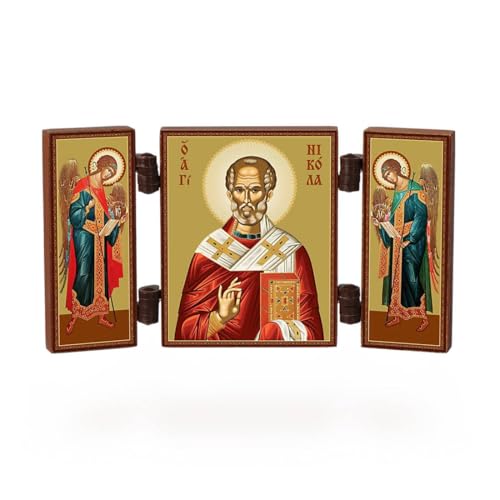 NKlaus - Heiliger Nikolaus - christliche Ikone Triptychon - Nikolaj Chudotvorec - reise Altar Holz 36178
