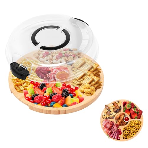 Opiniones y reviews de Tapas para tablas de queso Top 10. 41 Tabla de charcutería con tapa, Tabla de quesos, redonda bandeja para servir frutas, tabla de bambú para queso aperitivos y aperitivos, diseño dividido para fiestas picnics y...