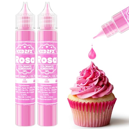 Colorante Alimentario Gel - Rosa Concentración Colorantes Alimentarios Reposteria, para Decoración de Tartas, Caramelos, Bebidas, Macarons, Glaseados y Cocina - 30ml×2 Botellas