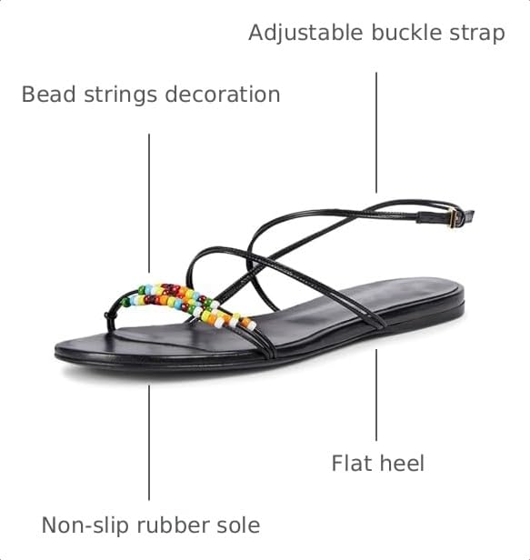 Image of Beaded Strappy Flat Sandals for Women Bohemian Sandals Open Toe Slingback Flats Vacation Beach Casual Daily Dressy Summer Shoes