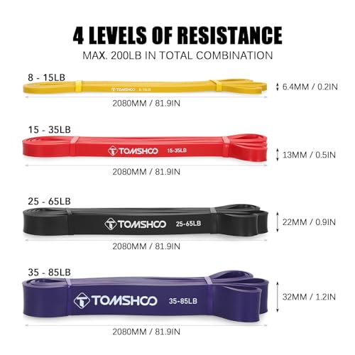 Image of TOMSHOO Resistance Bands Set, Multiple Fitness Exercise Workout Bands with Storage Bag, Door Anchor, Pull Up Assistance Straps for Working Out, Body Stretching, Physical Therapy, More