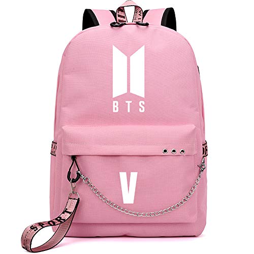 Preisvergleich Produktbild ZIGJOY Kpop Bulletproof Boy Scouts Bangtan Jungen Rucksack Daypack Schultasche Bookbag mit USB-Ladeanschluss Suga Jin Jimin Jung Kook Für Fans V Pink