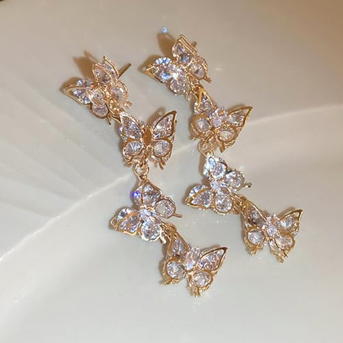 Sither Long Butterfly Crystal Earrings for Women Dangling Gold Butterfly Earrings Fashion Jewelry for Halloween Party Christmas Gift4