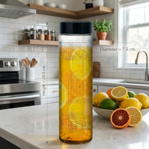 Image of CROCO JAR Wide Mouth Glass Water Bottle with Leak-Proof Airtight Double Layer Stainless Steel Lid for Water, Smoothie, Juices (750ML BLACK PK4)