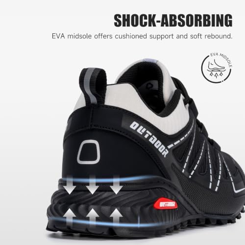Image of Mens Trail Running Shoes Hiking Running Sneakers | Non Slip Outdoor Lightweight Breathable Walking Tennis Casual Comfortable Rubber Outsloe Lace Up Protective Upper