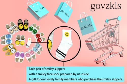 Smiley Face Slippers Women,Plush Slipp-Ers Cute Cartoon Non Slip Indoor Plush Warm Winter Home Shoes4
