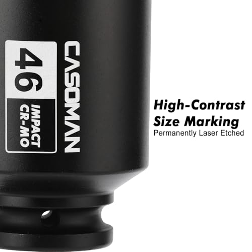 Image of CASOMAN 3 /4 inchDrive Deep Impact Socket-46mm, Jumbo Impact Socket, Metric, 6-Point, CR-MO, Black Phosphate Finish