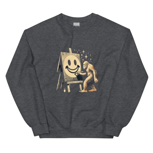 Pull avec smiley Bigfoot gris foncé style vintage large pour un look urbain relax