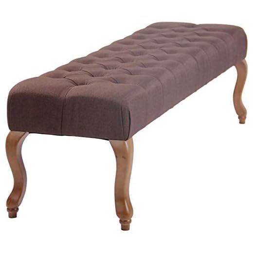Taburete Pie De Cama Brest En Tela I Banco De Recibidor Tapizado En Estilo Chesterfield I Banco con Base De Madera Clara I Color:, Color:marrón, Tamaño:150 cm