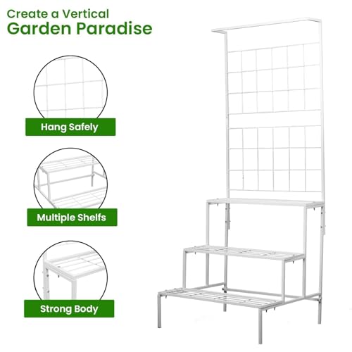 Image of Bee Creative Plant Stands for Outdoor Balcony, Flower Pot Stand for Indoor Plants, Large Metal Planter Stand for Living Room, home decor, Indoor & Outdoor plants Stand (3 STEP W)