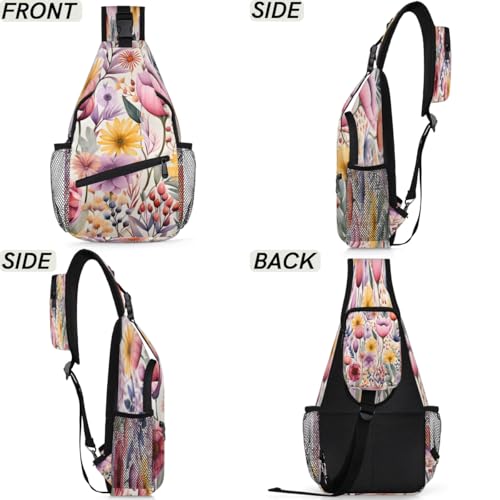 Bolso tipo sling unisex con diseño floral y material poliéster miniatura 6