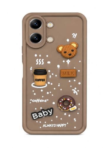 Image of Bintage Cute Fun Taddy Cartoon 3D Ball Bear Milk Cake Coffee Silicon Case Full Body & Camera Protection Back Cover Compatible for Vivo Y11 5G / Vivo Y21 5G - Brown