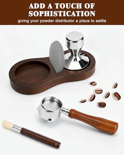 Image of Tamping Station, Walnut Espresso Tamping Station, Espresso Accessories Organizer Compact Coffee Tamper Holder Coffee Maker Tool