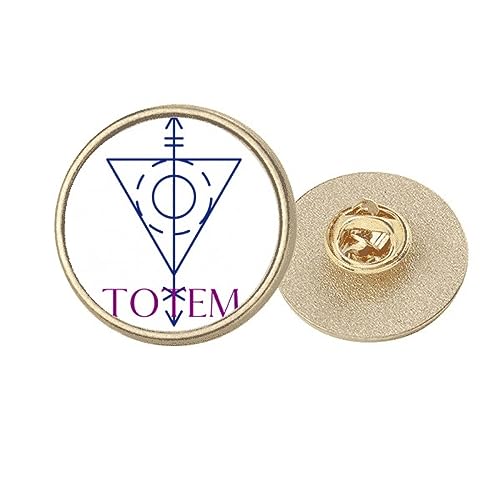 Broche redondo redondo de metal dorado con forma de tótem triangular, Medium, Metal