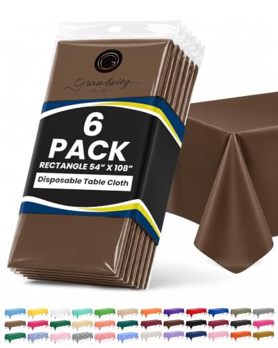 Plastic Table Cloth Disposable 6 Pack 54 x 108 Inch Rectangle Table Cloths