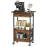 SWTYMIKI Buffets Coffee Bar Cabinet - Rolling Kitchen Rack, Farmhouse Small Coffee Stand with Storage Drawer and Door Cabinet - Kitchen Microwave Stand for Apartment, Living Room, Entryway, Espresso