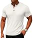 Sailwind Mens Muscle Henley Shirts Lightweight Workout T-Shirt Gym Tee Athletic Short Sleeve with Button White