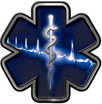 Reflective Star of Life with Heartbeat Emergency EMS EMT Paramedic Decal in Blue