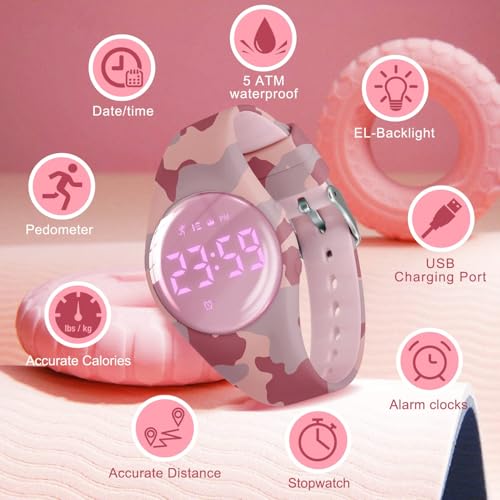 Image of Kids Watches for Girls Boys Digital Sport Watch with Step Counter Pedometer Vibration Alarm Clock, No App Waterproof Fitness Tracker Kids Watch Boys Girls Teens Students Ages 5-16