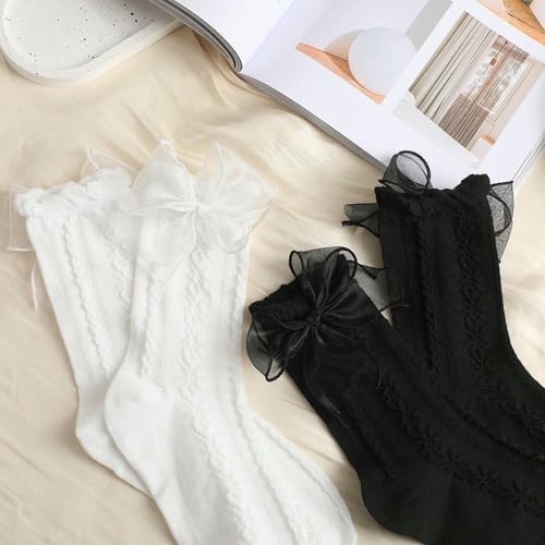Calcetines de invierno mujer tubo medio encaje pack 6 lazo dulce moda infantil femenina cómoda 6
