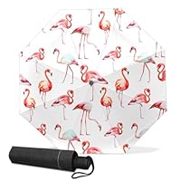 GISPOG Automatic Folding Umbrella, Flat Flamingos Waterproof Compact Sun and Rain Travel Umbrellas for Women & Men