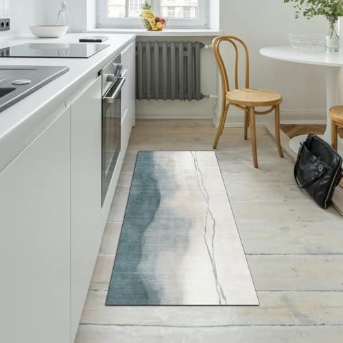 Decoración abstracta para el hogar con alfombra de pasillo gris cian lavable 5