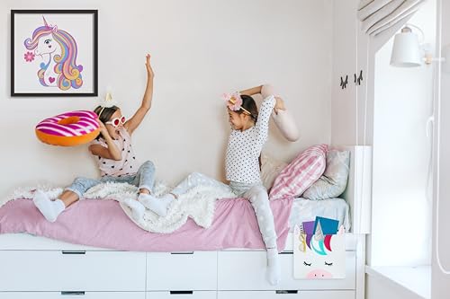Image of PIKL Unicorn Hamper Bedside Caddy set Patented design Quality Girls Laundry Hamper with Carry Handle and hanging storage organizer bed pocket unicorn decor Ideal gift for girls kids laundry basket