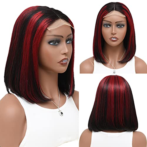 MIMORE 12Inch Highlights Red Short Bob Lace Front Human Hair
