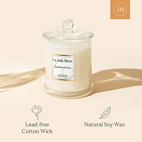 La Jolie Muse Sandalwood Rose Scented Candles, Rose Candle Gift, Luxury Aesthetic White Jar Candle, Candle Gift For Women, Gift For Myself #TOP2