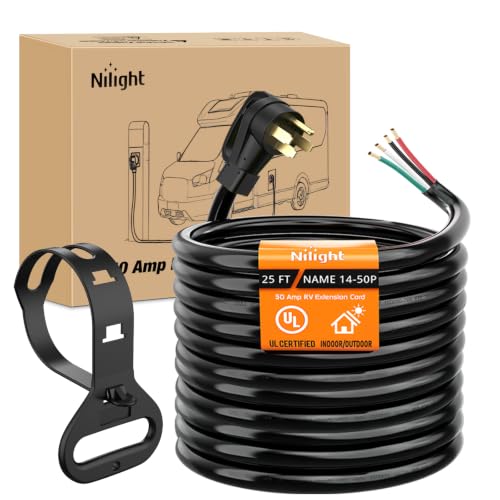 Image of Nilight 50 Amp 25FT RV EV Replacement Cord 4 Prong Extension Cable