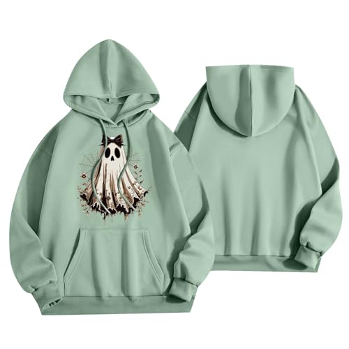 Halloween Hoodies for Women 2025 Fall Fashion Long Sleeve Cute Ghost Graphic Lightweight Hoodie with Pockets