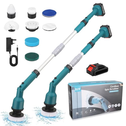 20V Electric Spin Scrubber, Cordless Electric Cleaning Brush with 4 Brush Heads & 10000mAh Batteries, 2 Speeds Adjustable, Extension Pole 102-120cm, for Outdoor Bathroom Stone Tile Floor Grout Grooves