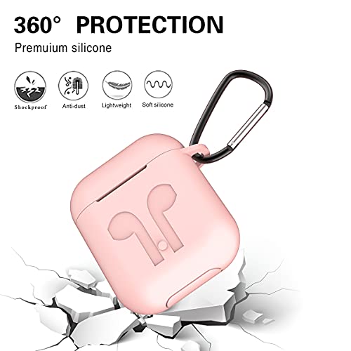 Airpods Case Pink,Wqnide Airpods Accessories Set,12 In 1 Protective Silicone Cover And Skin For Apple Airpods Charging Case With Airpods Ear Hook Grips/Airpods Staps/Airpods Clips/Skin/Tips/Grips #TOP2