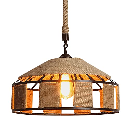 Suspension corde de chanvre E27 luminaire rétro métal noir